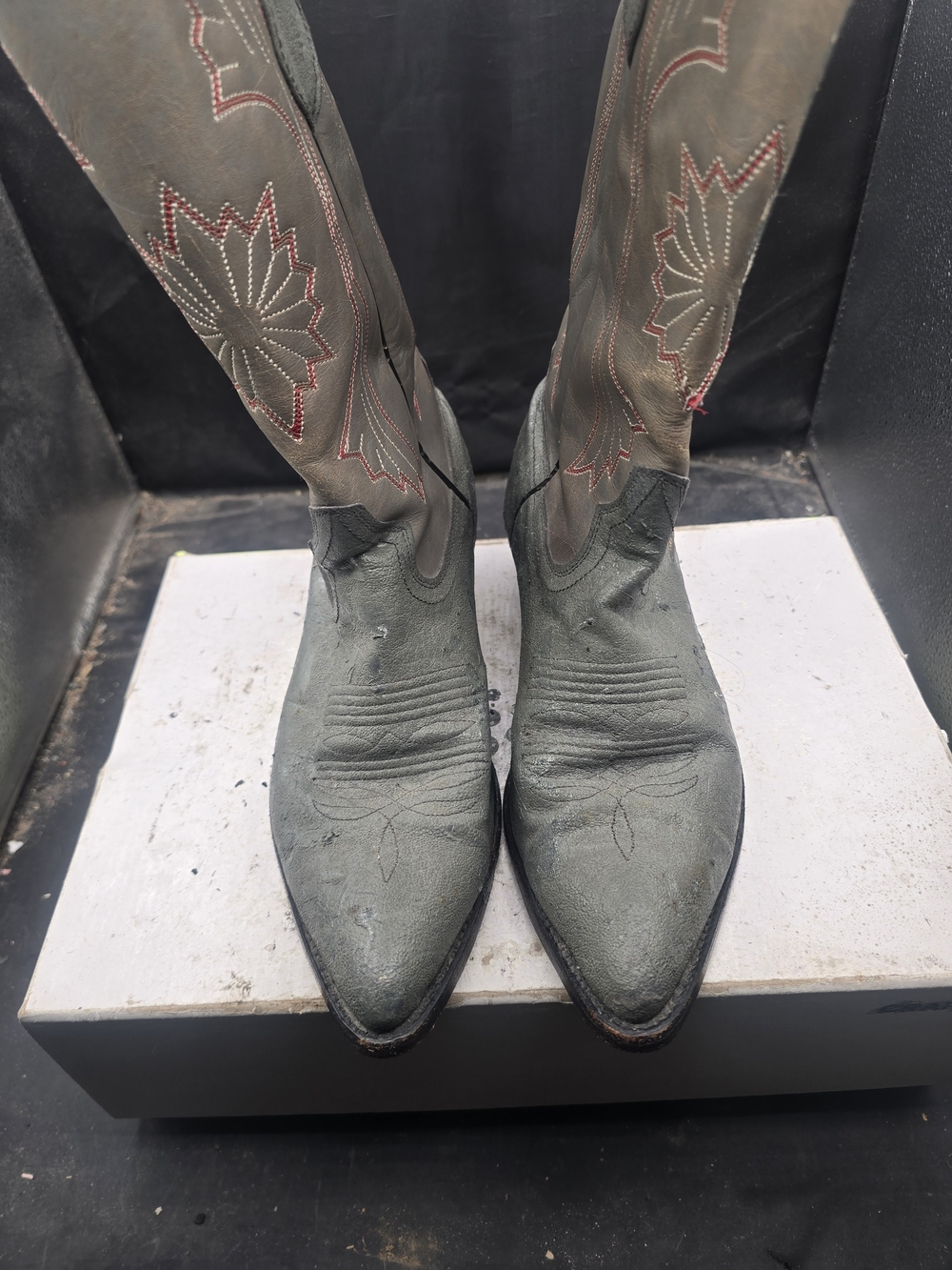 Men's Tall Gray Western Cowboy Boots with Embroidered Shaft